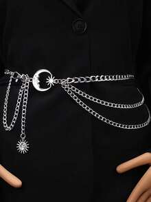 1条女士欧美风腰链，配贝壳吊坠，多层水钻链条腰带，长度105厘米，适合万圣节、圣诞节、派对、婚礼、日常佩戴，秋季适用。 - 金色 - 查看 9