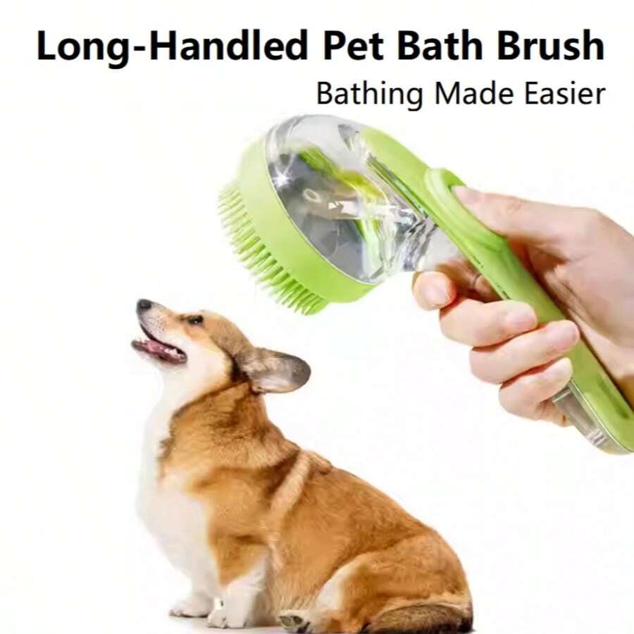 1pc Pet Bathing Brush, Cat Grooming Brush, Dog Bathing Tool With Long Handle, Easy Bathing - Multicolor - View 1
