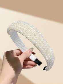 1pc Elegant Pearl Headband, Multi-Style Pearl Headband Set, Fashionable Anti-Slip Headband, Chic White Pearl Headband, Gentle Headband, Suitable Fashion Hair Accessory For Women's Daily Outfit - Beige - View 13