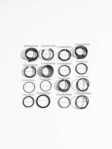 16 st moderiktiga ringar i gatustil, minimalistiska fingerringar i legering, vintage-set med enkel indiestil för kvinnor - Svart - Visa 6