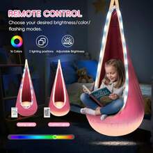 OUTREE - Asiento giratorio con luz LED silla de algodón para interiores y exteriores silla hamaca fácil de instalar color rosa - Rosado - Ver 2