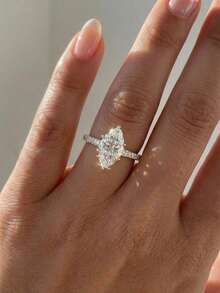 1pc Classic Marquise Cut Solitaire Engagement Ring, Hidden Halo Wedding Band, Elegant Proposal Ring - Horse Eye Diamond Ring - View 5