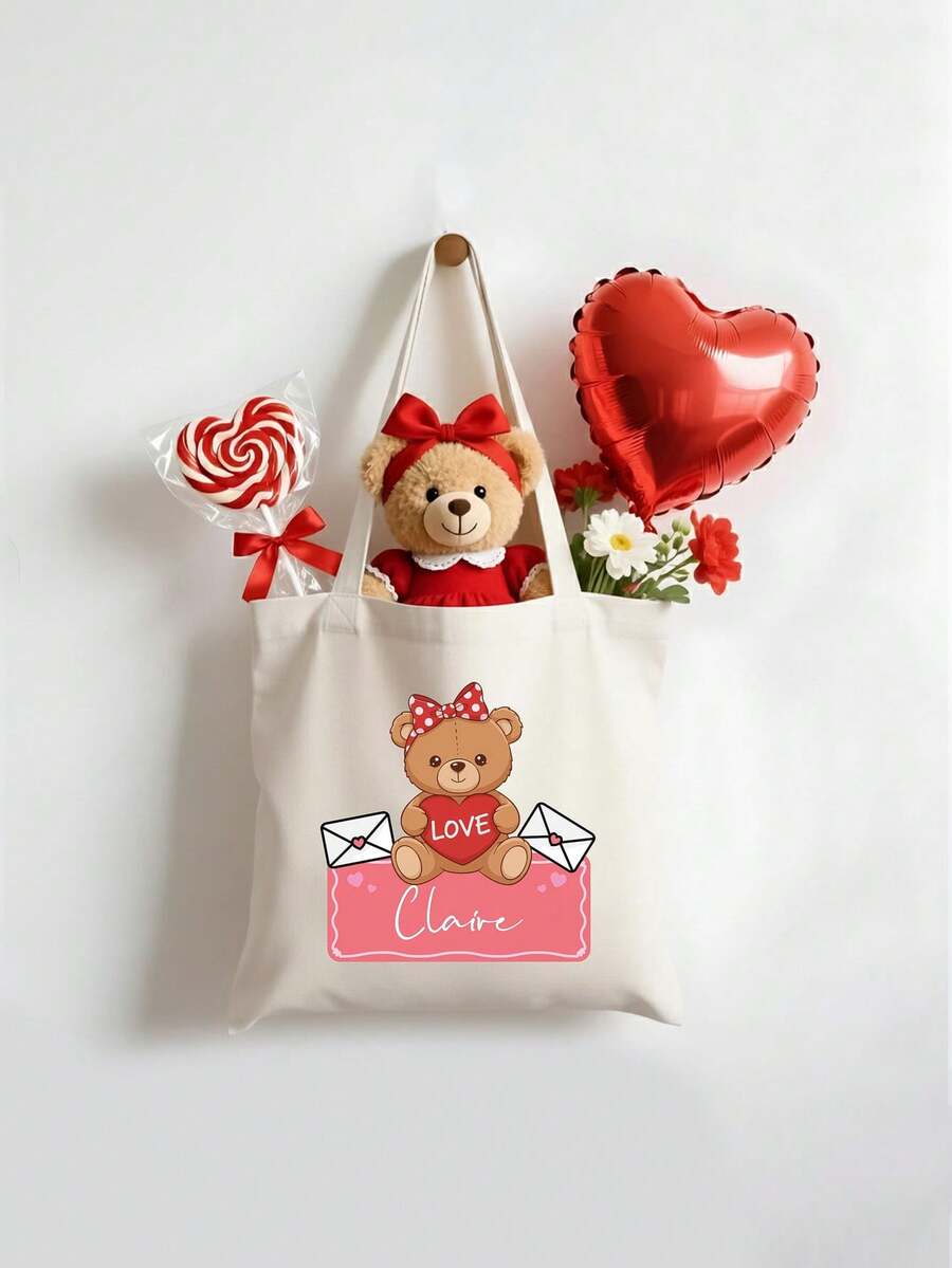 1 pieza Bolso personalizado, regalo de bolso personalizado para parejas, padres, amigos con nombres impresos, regalo romántico del Día de San Valentín, bolso de viaje