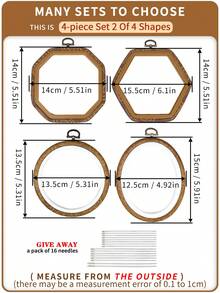 4 Stück/Set Vintage Stil braune Holzmaserung Stickrahmen, sortierte Formen, DIY handgemachte Kreuzstich Rahmen, Traumfänger Aufhängeringe, aus ABS & PVC gefertigt, mit Metallhaken, langanhaltend, inklusive 16 Stück Nadeln, geeignet für Heimdekoration & Stickerei - Braun - Übersicht 17
