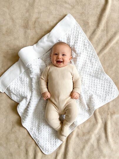 1件升级版婴儿毯，点状绒面面料，新生儿襁褓毯，婴儿安抚毯，婴儿用品，双层被子，儿童毯，四季皆宜，白色秋冬毯，柔软舒适