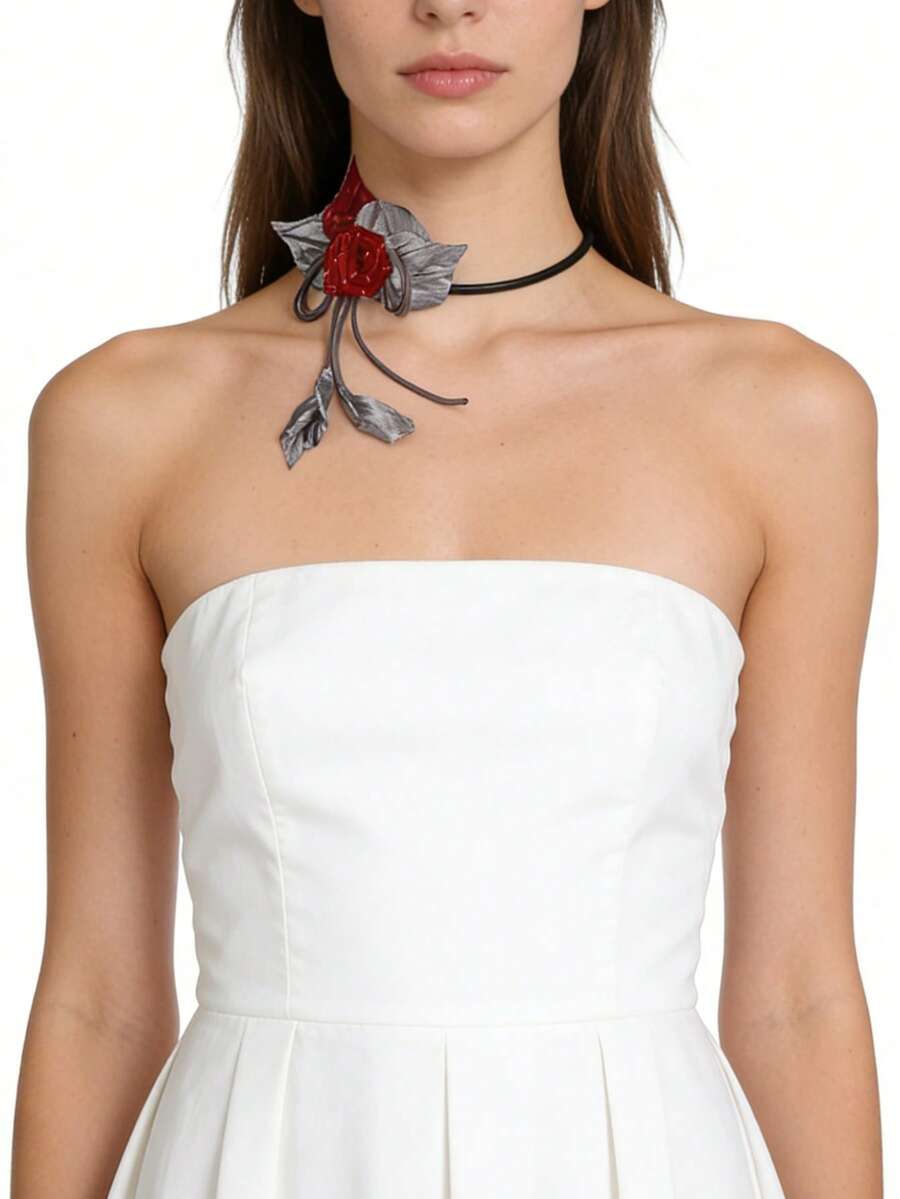 MARLIWOO 1件装时尚玫瑰花项链，简约精致颈链，女士日常佩戴 - 彩色 - 查看 1