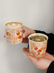 1个小众手绘锦鲤镀金咖啡杯，配木质杯垫，营造温馨氛围，适合制作下午茶拉花咖啡。 - 彩色 - 查看 1