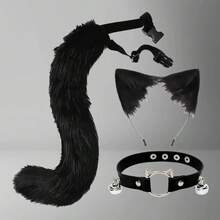 Halloween Animal Ear & Tail Set, Anime Cat Ear Headband, Handmade Cat Ear Headband, Fox Tail Accessory, Cosplay Animal Ear & Tail Set With Bell Collar - Multicolor - View 15