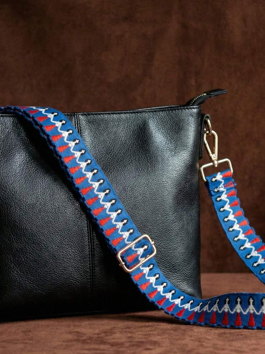 138厘米蓝色复古人物刺绣包带，可调节布质肩带，适用于手提包、斜挎包，旅行必备 - 藍色 - 查看 1