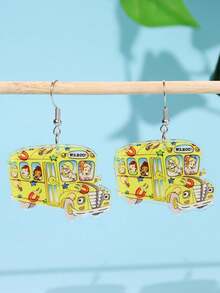 1 Pair Cute Creative Unique Funny Versatile Lively Campus Series School Bus Acrylic Cartoon Opossum Earrings, Suitable For Women In Daily Life, Festivals, Commuting - Multicolor - View 4