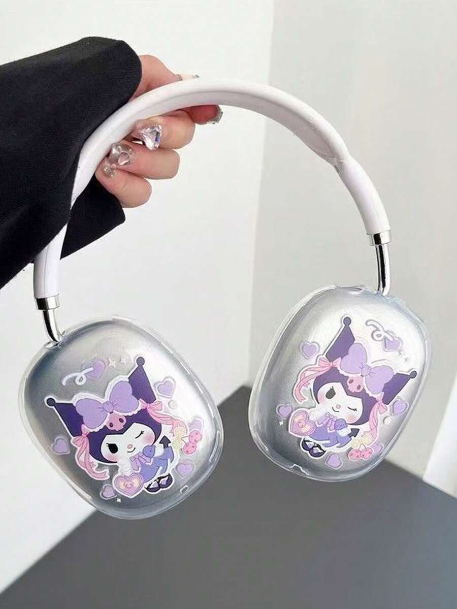 Sanrio 1pc Cartoon Cute Kuromi Headphone Case - Transparent TPU Bluetooth Earmuff Protective Cover For Girls, Compatible With Airpodsmax / Airpodsmax 2 - Purple - View 1