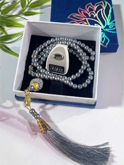 Colorful Electronic Counter + Tassel Pearl Mala Beads, Buddhist Prayer Counter Gift Box