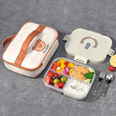 Portable Rectangular Plastic Lunch Box With Handle, Microwave Heatable Bento Box, Sealed Leak Proof Fruit Salad Food Container, Reusable Large Capacity Compartment Lunch Container, Suitable For Students Adults To Use In School, Office, Outdoor Camping, Picnick, Travel, Back To School ﻿