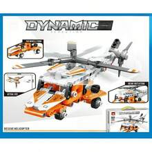 Juego de bloques de construcción de helicóptero de rescate, juguete educativo de construcción de plástico para niños, modelo de arquitectura de ciudad - naranja - Ver 6