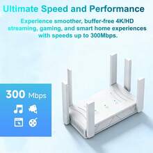 300Mbps WiFi路由器，覆盖面积达12,880平方英尺，支持108台设备，远距离网络路由器，配备以太网端口，是家庭远距离使用的理想选择，易于设置。 - 彩色 - 查看 4