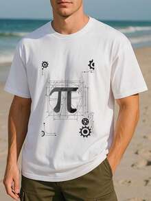 Machine Letter Design Men's Printed Short Sleeve T-Shirt, Casual Summer Short Sleeve Shirt, Regular Fit Round Neck, Pure Short Sleeve Shirt - 黑色 - 查看 9