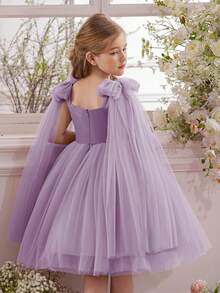 紫色蝴蝶结薄纱圣诞派对优雅浅紫色公主裙，适合女孩生日派对、宴会、正式场合、婚礼花童礼服、感恩节、毕业典礼等场合。 - 紫色 - 查看 9