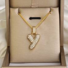 1件优雅可调节链条白色水晶字母吊坠项链，适合女士日常和派对佩戴 - Y - 查看 12