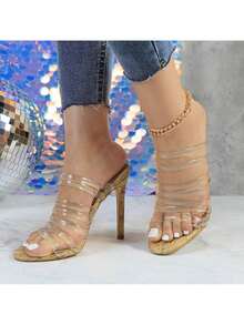 lunryet Women's Strappy High Heel Mules – Cork Open Toe Slip-On Sandals - Clear - View 6