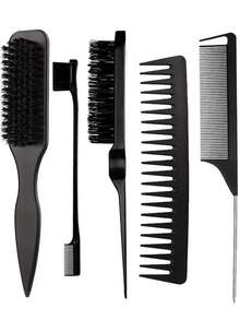 5/1pc Luxury Nylon Brush & Comb Set | All Elegant Hairstyles - Parting/Sectioning/Updo/Braiding/Back Brushing/Detangling/Smoothing | Odorless Gentle Easy To Clean - Multicolor - View 7