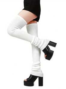 1 Pair Women's Thick Leg Warmers - Thigh-High Footless Winter Socks, Soft Warm Knee-High Bootless Design For Bed, Couch & Outdoor, Hand Washable Cozy Gift For Wife, Girlfriend (No-Dryer Care) - trắng - Xem 2