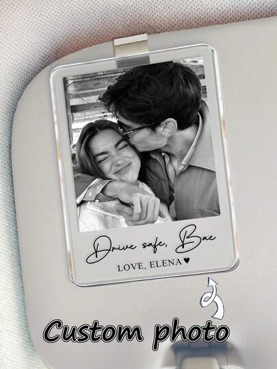 Personalized Couple Photo Car Sun Visor Clip - "Driving, I Love You" Customized Message, Thoughtful Gift For Boyfriend Or Husband On Valentine's Day, Let Your Love Accompany Him On Every Journey