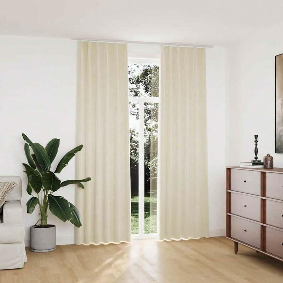 vidaXL 2 Stück Verdunkelungsvorhänge Mit Haken, Samt, Creme, 140x245cm - Tagli Unica - Visualizzare 1