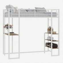 Single Bed With Iron Frame, L-Shaped Desk With Railing, Stairs On Both Sides, To Be Placed As Desired. - White - View 4