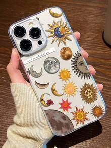 1pc Moon, Sun, Planet Graphic Transparent TPU Full Body Shockproof Anti-Fingerprint Phone Case, Compatible With Galaxy/ 17/17 Pro/17 Pro Max, 16/16 Pro/16 Plus, 15/15 Pro Max/15 Pro, 11/12/13/14 Pro Max, 11 Pro/11 Pro Max, 12 Pro/12 Pro Max, 13 Pro/13 Pro Max, 14 Pro/14 Pro Max, Stylish Creative Design - Multicolor - View 2