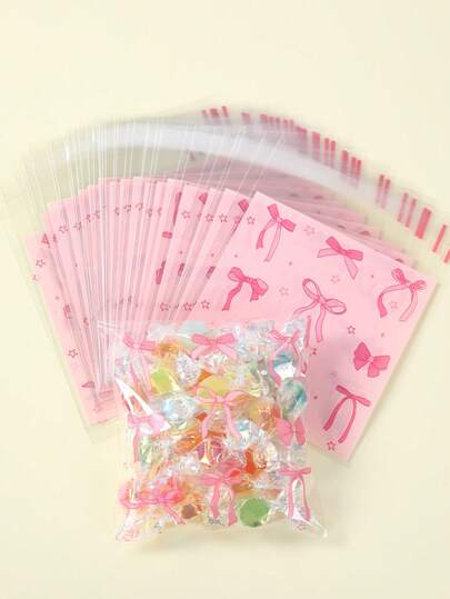 100pcs Pink Bow Candy Self-Sealing Bags, Gift Bags, Gift Packaging Bags, Snack Chocolate Cookie Baking Bags, Candy Packaging Bags, Pink Bow Party Favor Bags, Birthday Party Decor, Baby Shower Decor, 1st Birthday Party Supplies, Gender Reveal Party Decor, Bridal Shower Favors, Baby Shower Supplies
