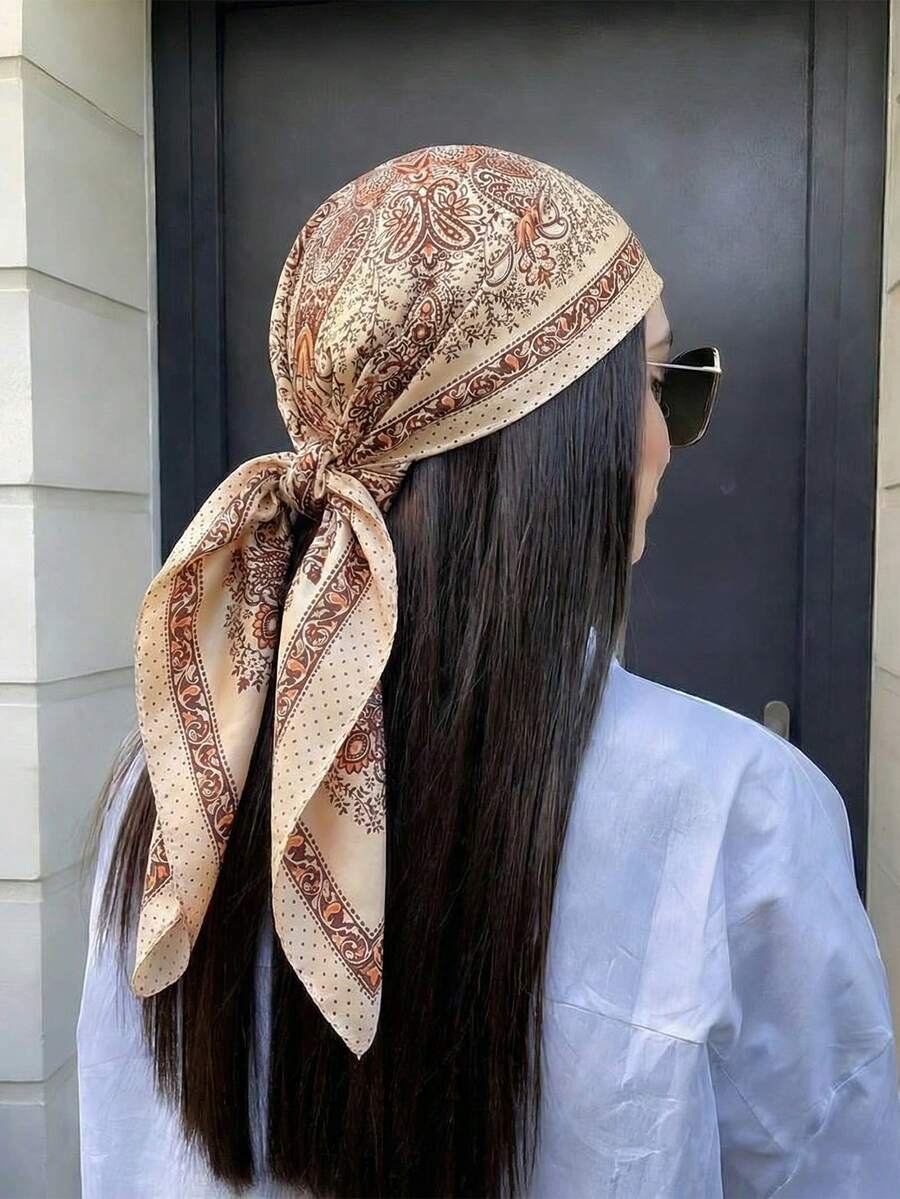 1件波西米亚风复古佩斯利花纹碎花真丝方巾,轻盈透气,适合女士日常休闲及春夏户外活动,优雅发带,时尚发饰,假日、旅行、节日、派对等场合皆宜。 - 金色 - 查看 1