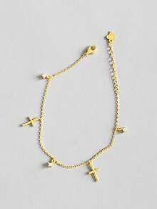 1件S925纯银时尚百搭立方氧化锆十字流苏手链项链吊坠首饰，女士礼物 - Cross - 查看 13