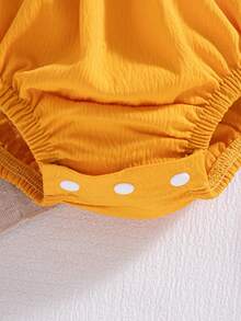 Summer Baby Girls Cute Yellow Bow Ruffle Trim Romper & Solid Headband & Bow Socks - Yellow - View 3