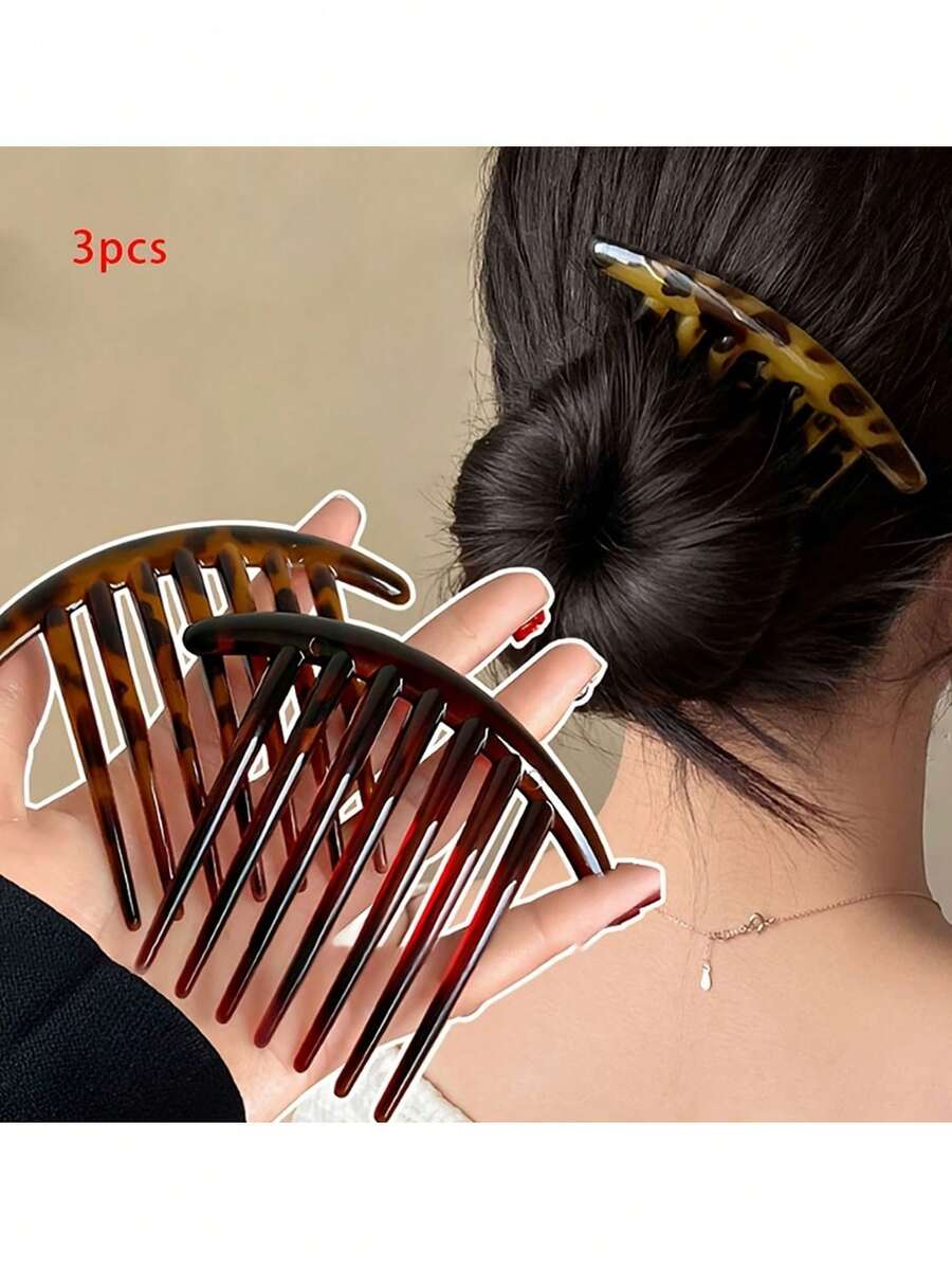 3 buah Jepit Rambut Plastik 7 Gigi Motif Leopard Retro Minimalis, Sisir Poni, Aksesori Penataan Rambut, Jepit Rambut, Aksesori Rambut, Hadiah Liburan, Sisir Rambut, Hiasan Kepala, Sisir Samping - 5 buah multi-warna - View 1