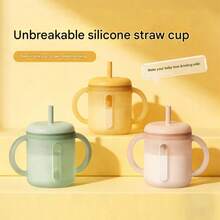 1pc 120ml Baby Silicone Drinking Cup, Anti-Drop Straw Training Cup For Toddlers - Dusty Blue - View 6