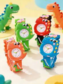 Relógio de pulso infantil com estampa de dinossauro 3D, ideal para uso diário ou como presente para crianças. - Multicolorido - Ver 1