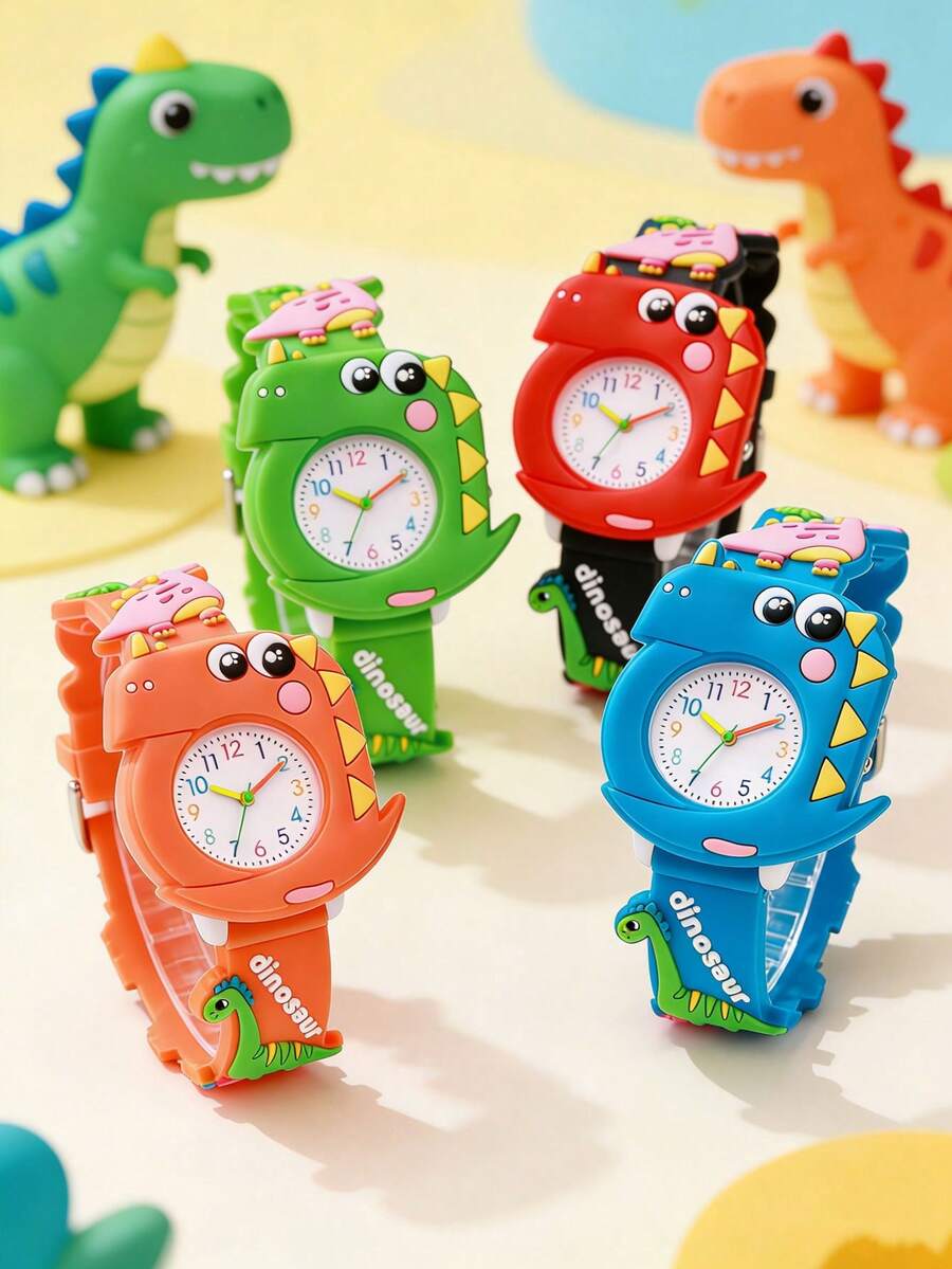 Relógio de pulso infantil com estampa de dinossauro 3D, ideal para uso diário ou como presente para crianças. - Multicolorido - Ver 1