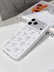 Cute White TPU Bow Pattern Shockproof Fashionable Colorblock Airbag Phone Case With Heart Pattern Printed Transparent Soft TPU Protective Cover Anti-Scratch Suitable For Daily Use Compatible With IPhone 16/16 Plus/16 Pro/16 Pro Max/15/15 Pro/15 Pro Max/15 Plus/13/13 Pro/13 Pro Max/12/12 Pro/12 Pro Max/12 Mini/13 Mini/14/14 Pro Max/14 Plus/11/11 Pro Max/XS/XR/XS Max Spring Birthday Gift - White - View 3
