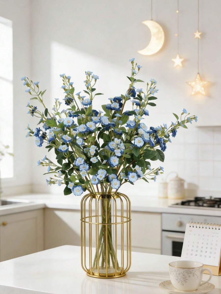 1/80pcs Artificial Rose Flower Bouquet, Home Tabletop Vase Decor, Wedding Decoration, Outdoor Garden Decor, Birthday Party Decor, Photography Prop, Wedding Floral, Desktop Decor, Floral Decor, Artificial Flower, Valentine's Day Decor, Home Decor, Valentine's Gift For Boyfriend/Girlfriend, Llama Decor - Blue - View 1