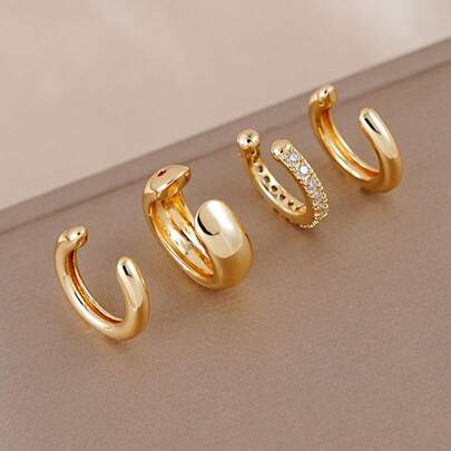 4Pcs Minimalist Cubic Zirconia Ear Cuff Set – Stackable Non-Piercing Jewelry For Daily & Office Wear