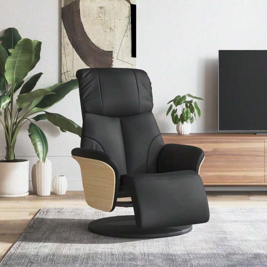 vidaXL Relaxsessel Mit Fußteil Schwarz Kunstleder - Black - View 1