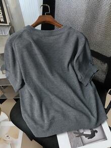 2026 Spring/Summer New Lightweight Stretchy Crew Neck Knit Cover Up, Versatile & Elegant Vacation Wear - Grey - View 3