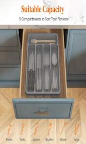 Lifewit Silverware Organizer With Lid, Covered Utensil Tray For Kitchen Drawer And Countertop, Plastic Cutlery And Flatware Storage Box For Spoons Forks Knives Holder Case, 23 X 32 Cm, Gray - Xanh và trắng - Xem 3