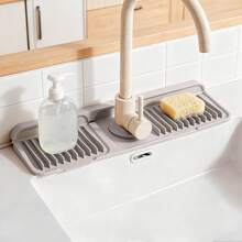 Protector de salpicaduras de grifería de silicona - Tapete antifugas para cocina y baño - Gris Claro - Ver 9