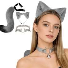 Halloween Animal Ear & Tail Set, Anime Cat Ear Headband, Handmade Cat Ear Headband, Fox Tail Accessory, Cosplay Animal Ear & Tail Set With Bell Collar - Multicolor - View 12