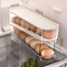 Automatic Double-Layer Egg Holder, Keeps Eggs Fresh, Sliding Container Holds 12-14 Eggs - Hinged Design, Plastic Material, No Food Contact - Refrigerator Organizer, Kitchen Egg Tray - trắng - Xem 4