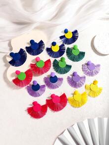 1 Pair Handmade Tassel Dangle Earrings, Bohemian Style Earrings - Patchwork Tassel Earrings - View 12