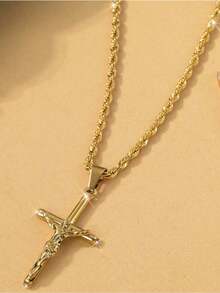 1 Pc Stainless Steel Twist Cross Necklace Men's Water Resistant Unique Pendant Design Durable Rustproof Metal Neckwear Daily Casual Party Wear Stylish Accessory For Guys  Male Jewelry Ideal Gift For Loved Ones - Vàng - Xem 6