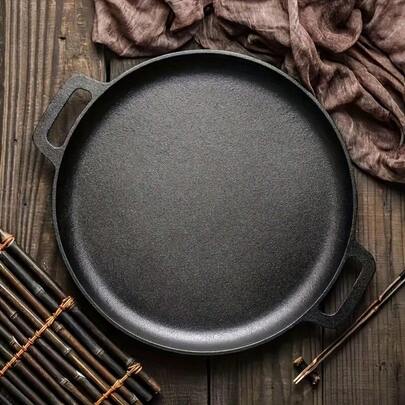 1 Piece Multi-Purpose Cast Iron Pan - Non-Stick Pan For Pizza, Barbecue, Pancakes - Compatible With All Stoves, Perfect For Home Kitchen And Outdoor Cooking
