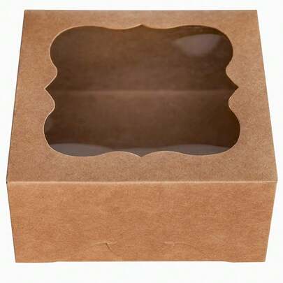ONE MORE 6\X6\X3\Brown Bakery Boxes With Pvc Window For Pie And Cookies Boxes  Kraft Paper Box 6x6x3inch,Pack Of 15